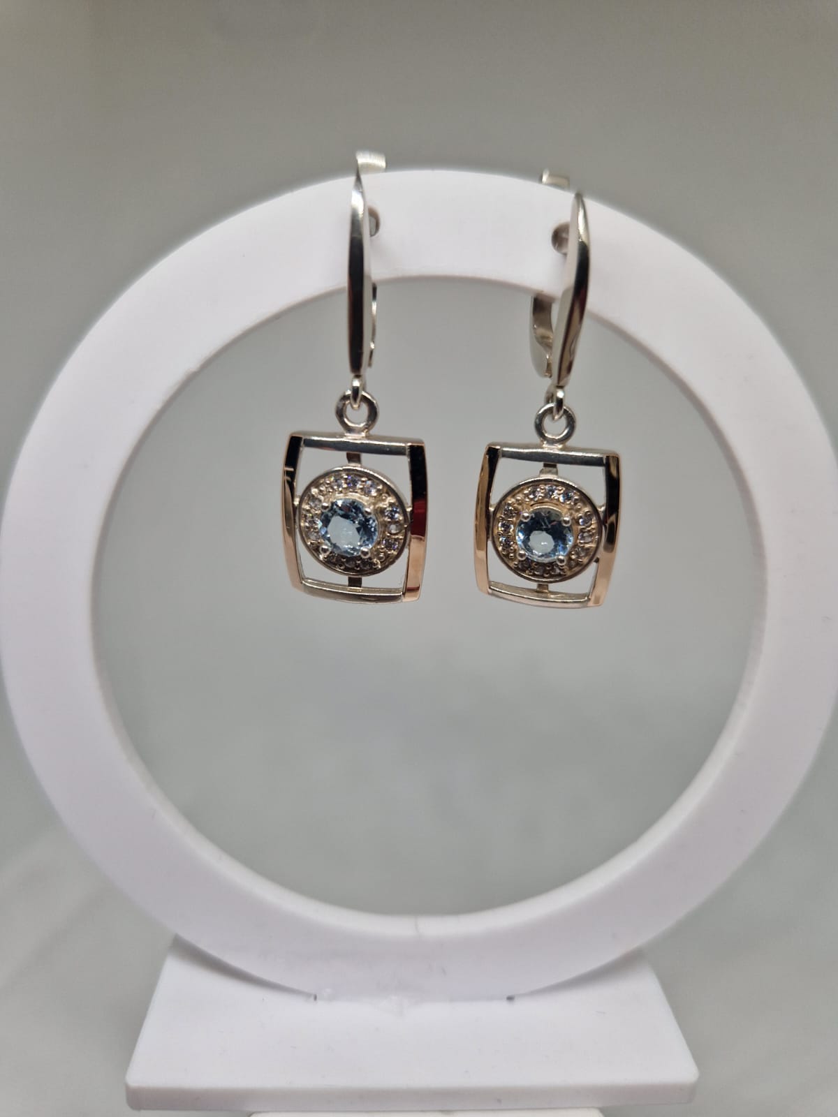 Silver & Golden Earrings with a Topaz, Cubic Zirconia inlay