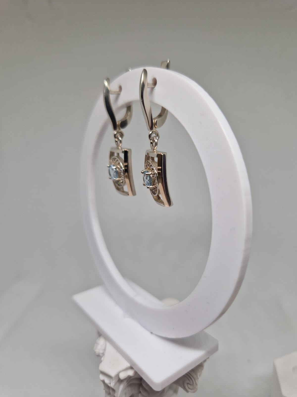 Silver & Golden Earrings with a Topaz, Cubic Zirconia inlay