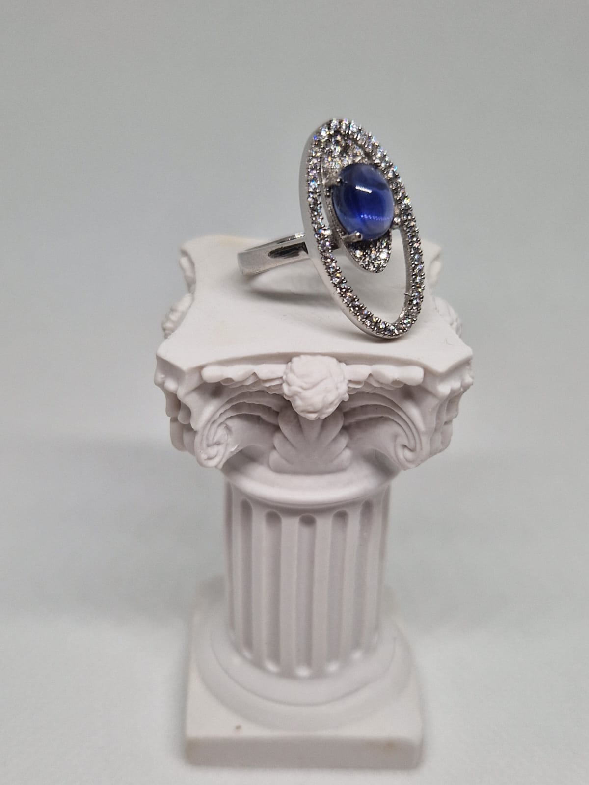 Sterling Silver with a Synthetic Sapphire, Cubic Zirconia inlay