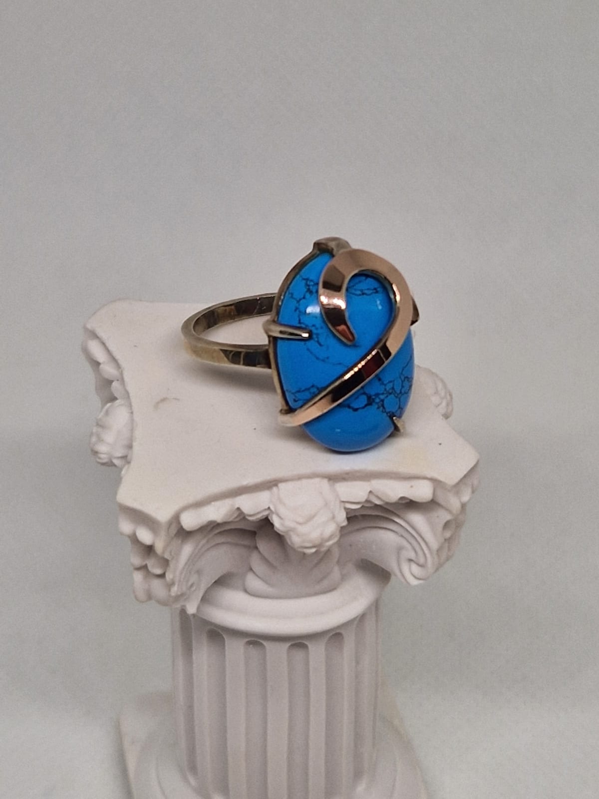 Silver & Golden Ring with an Imitation Turquoise Inlay