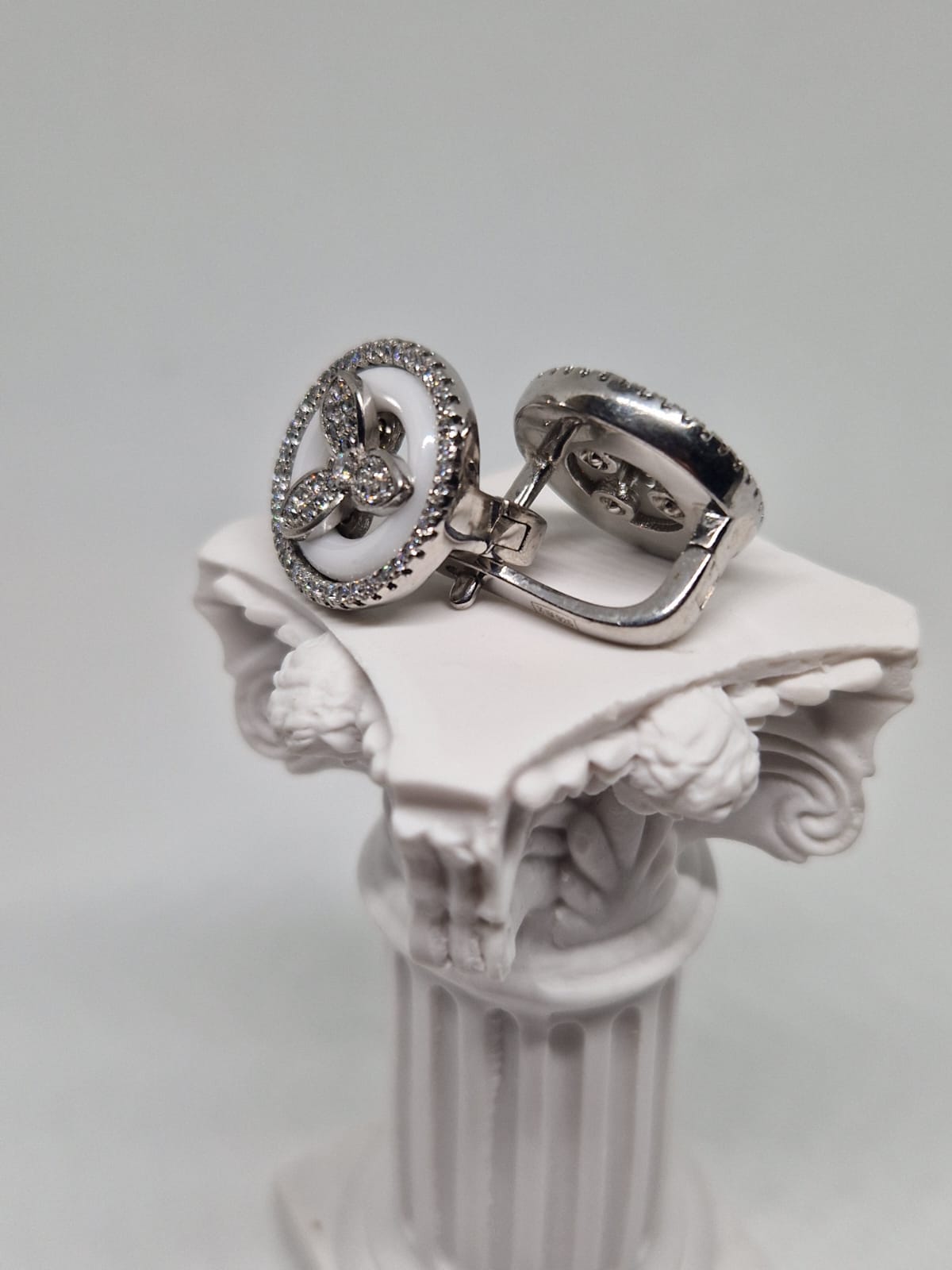 Sterling Silver Earrings with a Cubic Zirconia, Ceramic Inlay