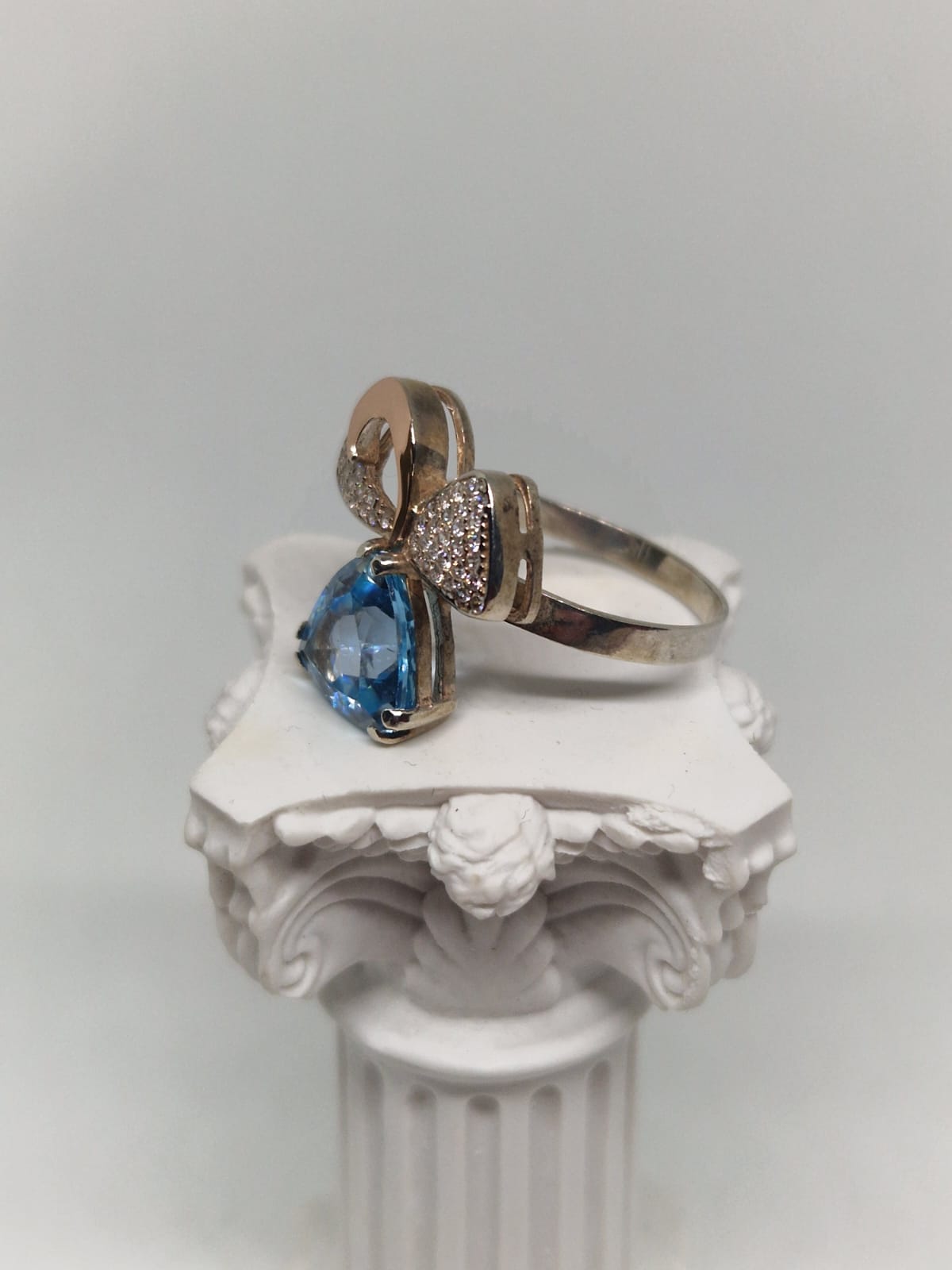 Silver & Golden Ring with a Cubic Zirconia and Topaz inlay