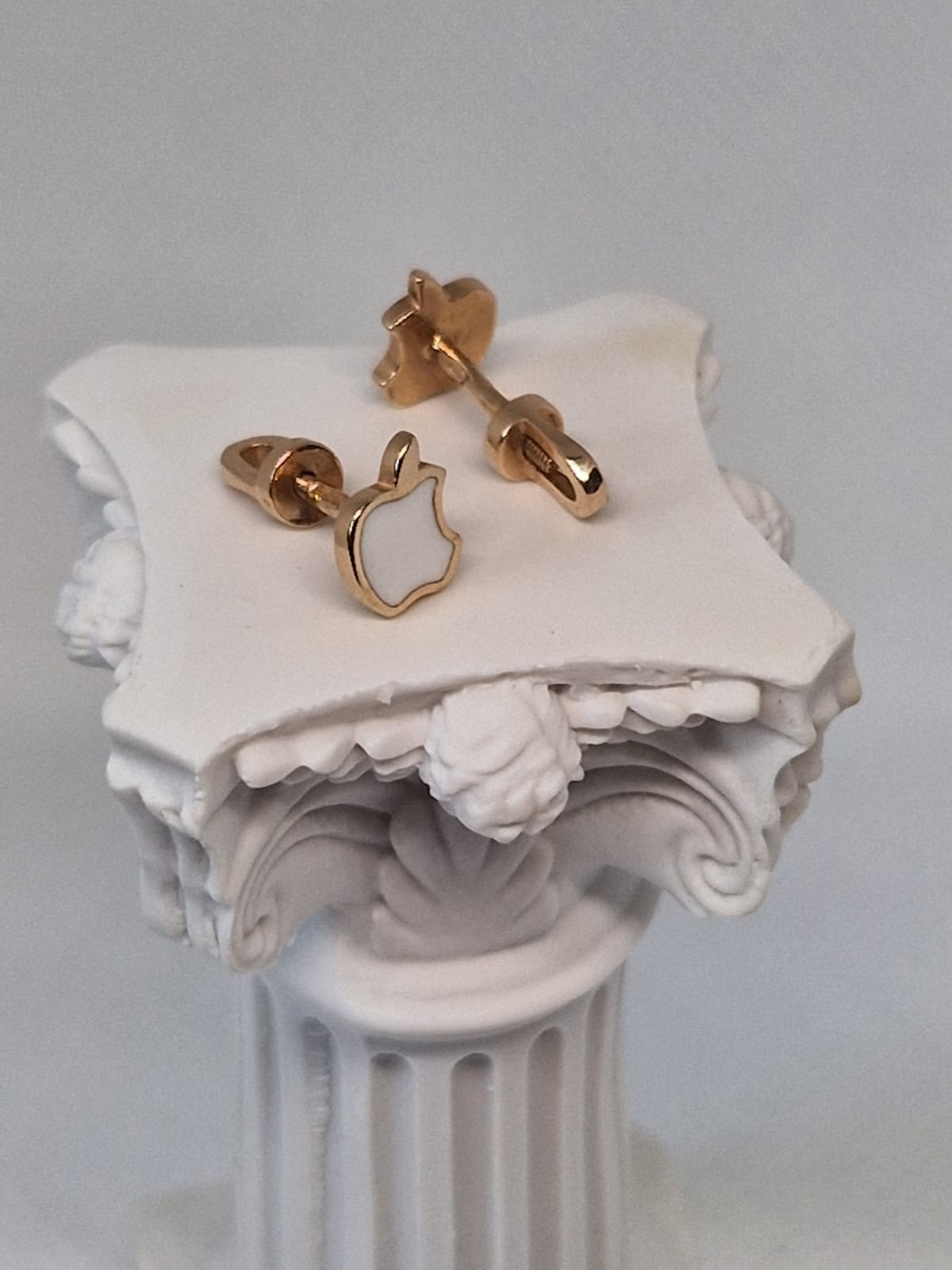 Golden Apple White Logo Stud Earrings