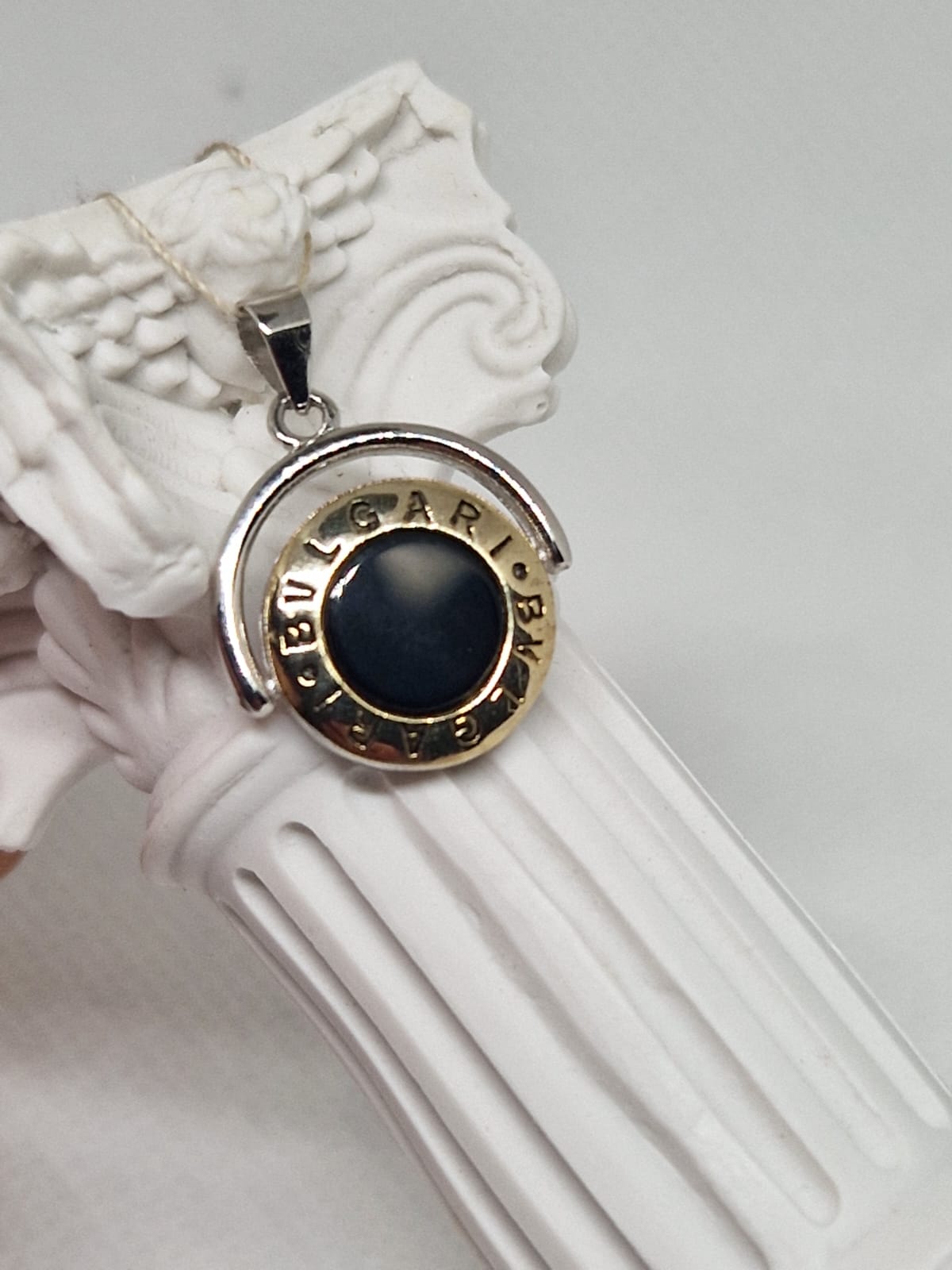 Bvlgari Silver Pendant with a Onyx inlay