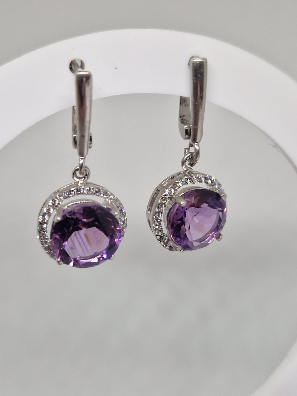 Sterling Silver Earrings with an Amethyst and a Cubic Zirconia Inlay