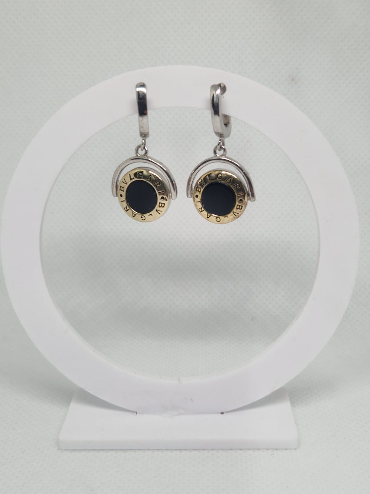 Bvlgari Silver, Gold Plated Earrings with a Onyx Inlay