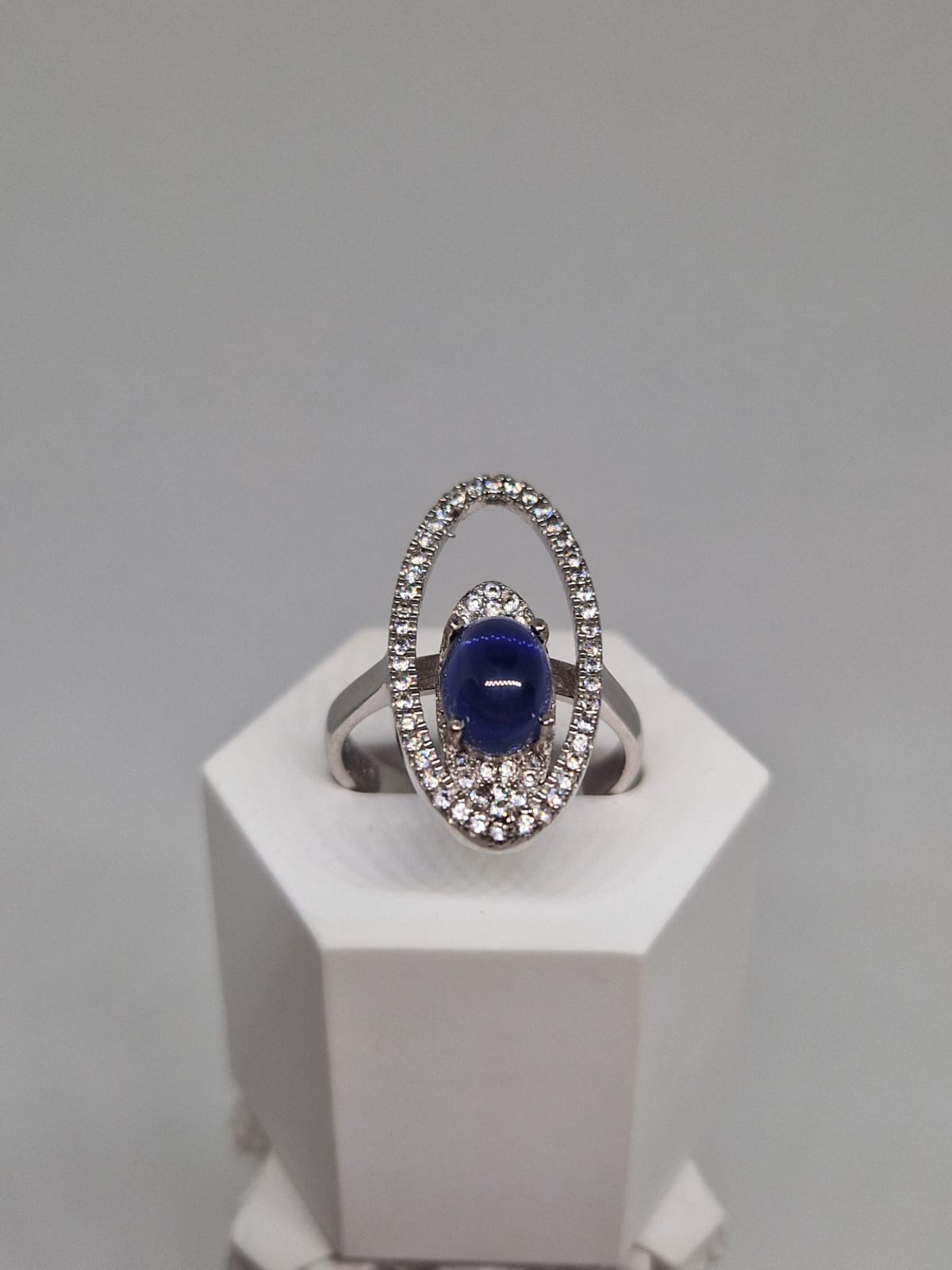 Sterling Silver with a Synthetic Sapphire, Cubic Zirconia inlay