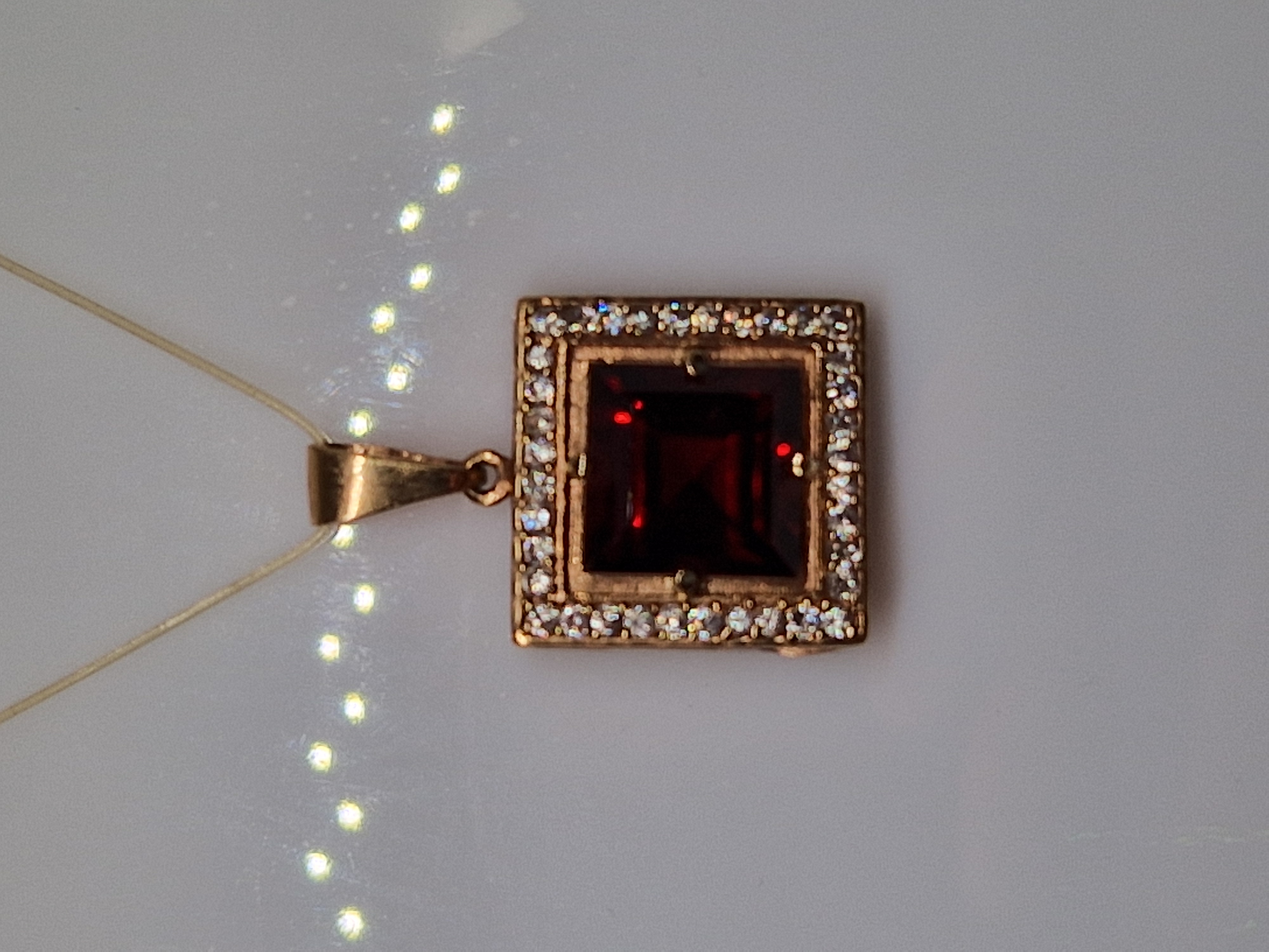 Square Garnet  Gold Pendant