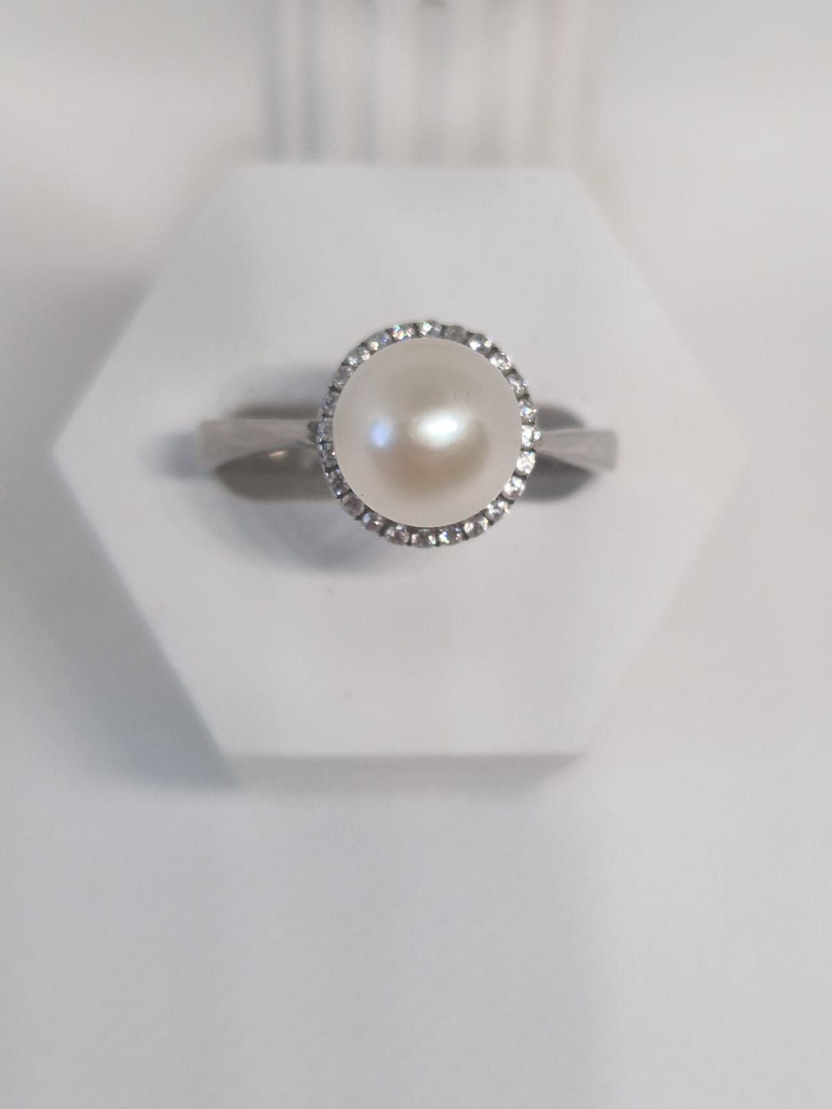 Elegant Pearl and Cubic Zirconia Ring