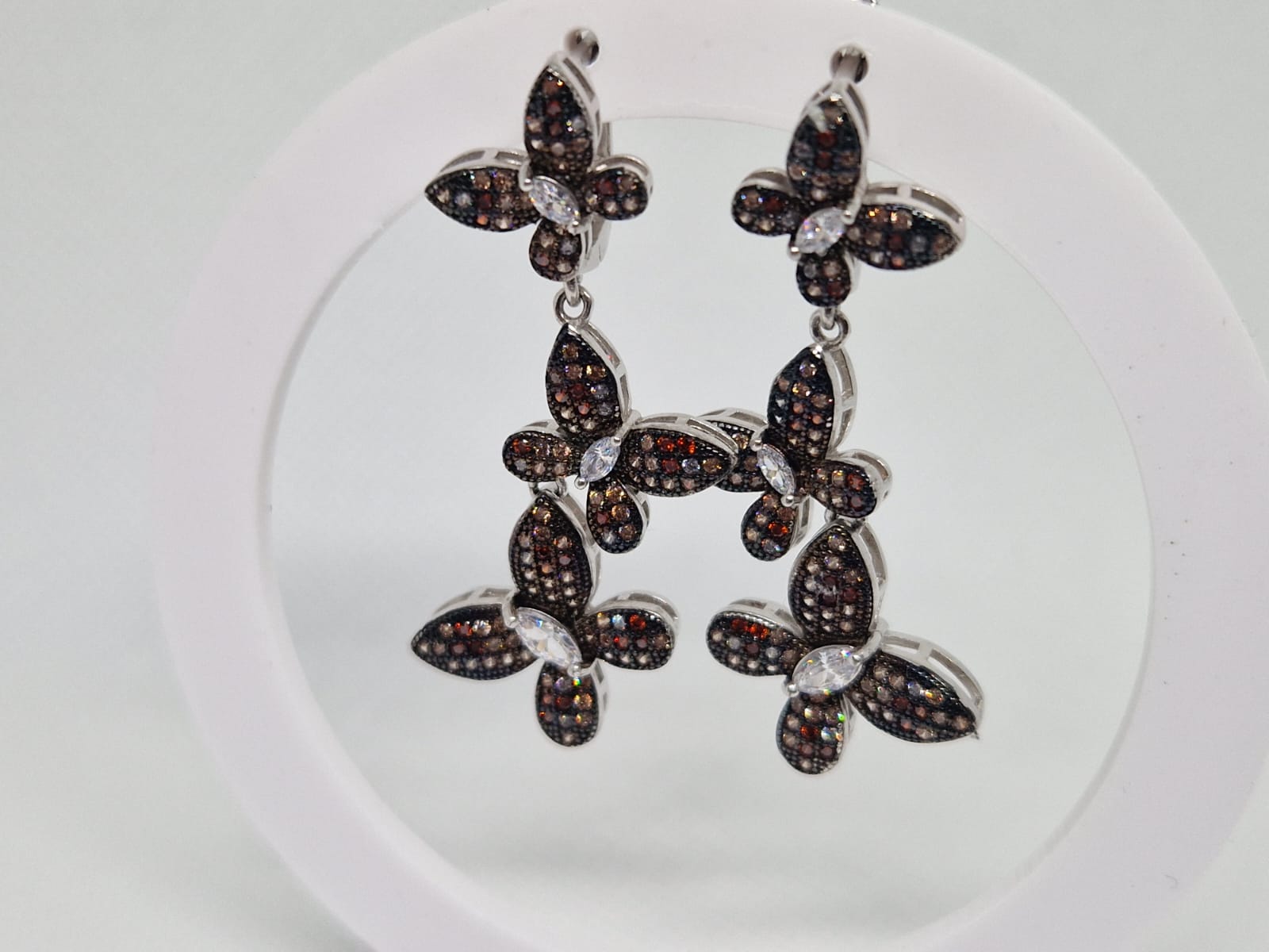 Sterling Silver earrings with a Cubic Zirconia, Ceramic Inlay