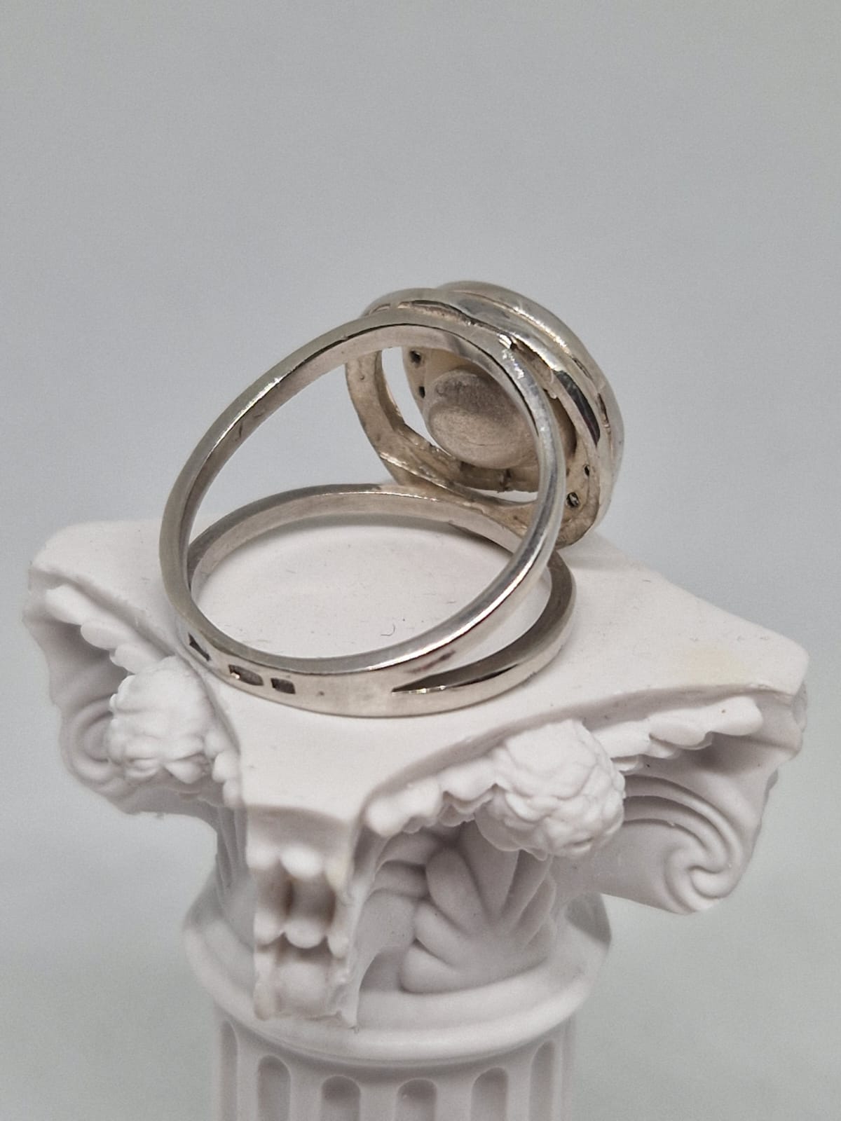 Silver & Golden Ring with a Cubic Zirconia, Cultured Pearl inlay