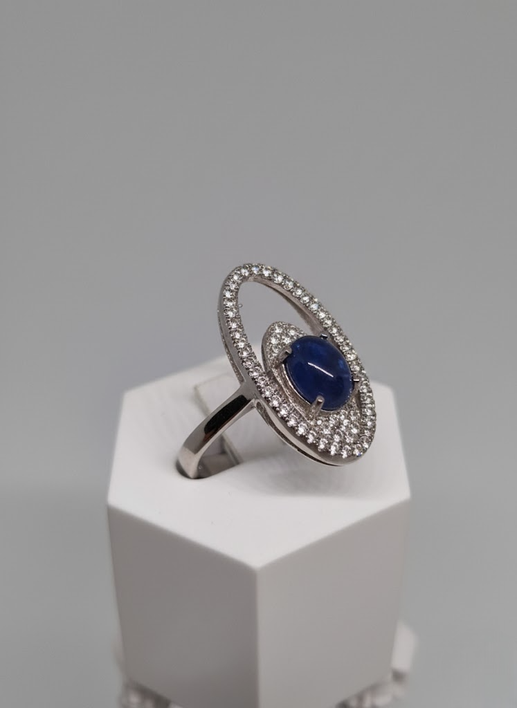 Sterling Silver with a Synthetic Sapphire, Cubic Zirconia inlay