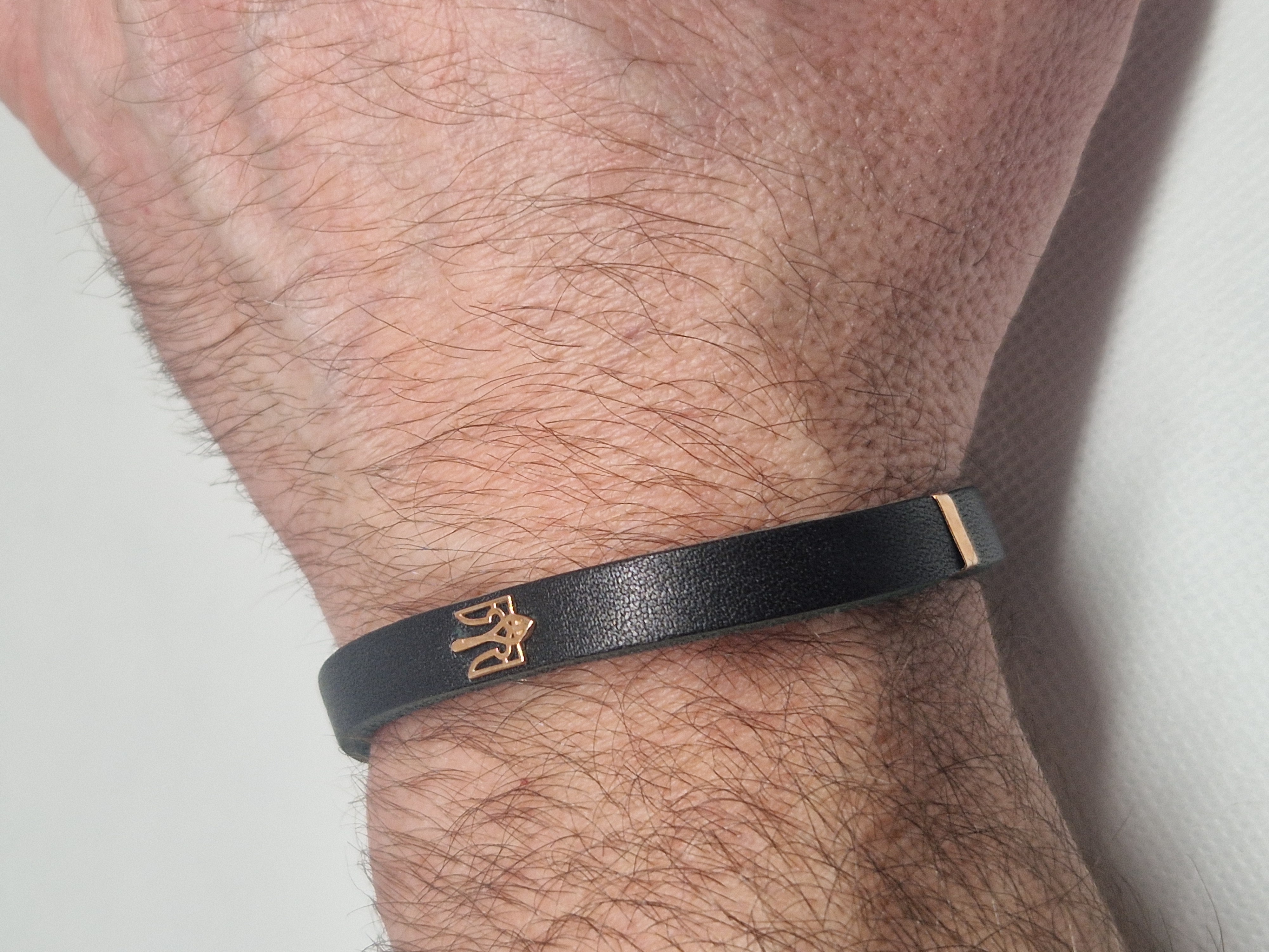 Leather Bracelet with Gold Ukrainian Trident