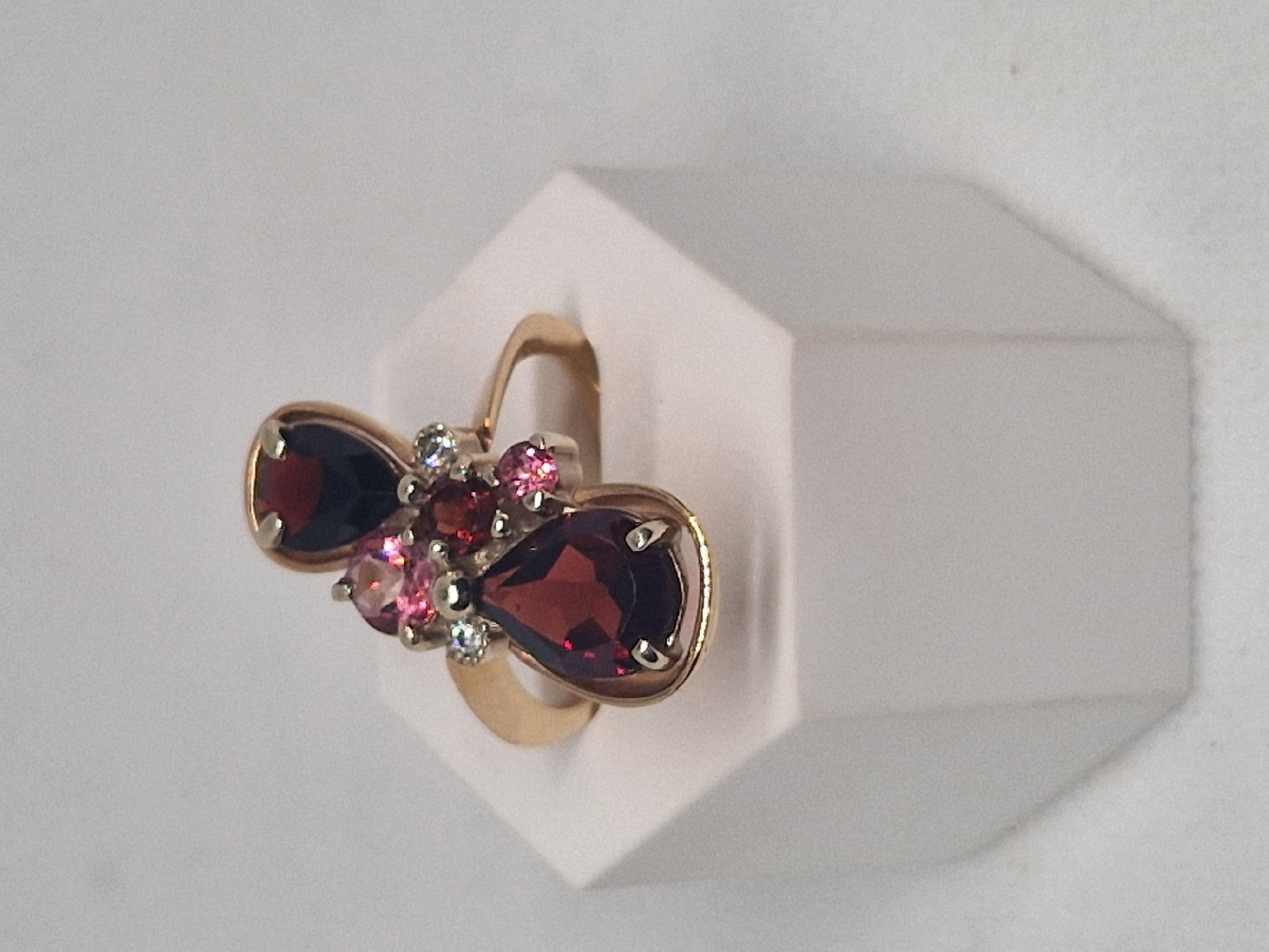 Garnet & Pink Gemstone  Gold Ring