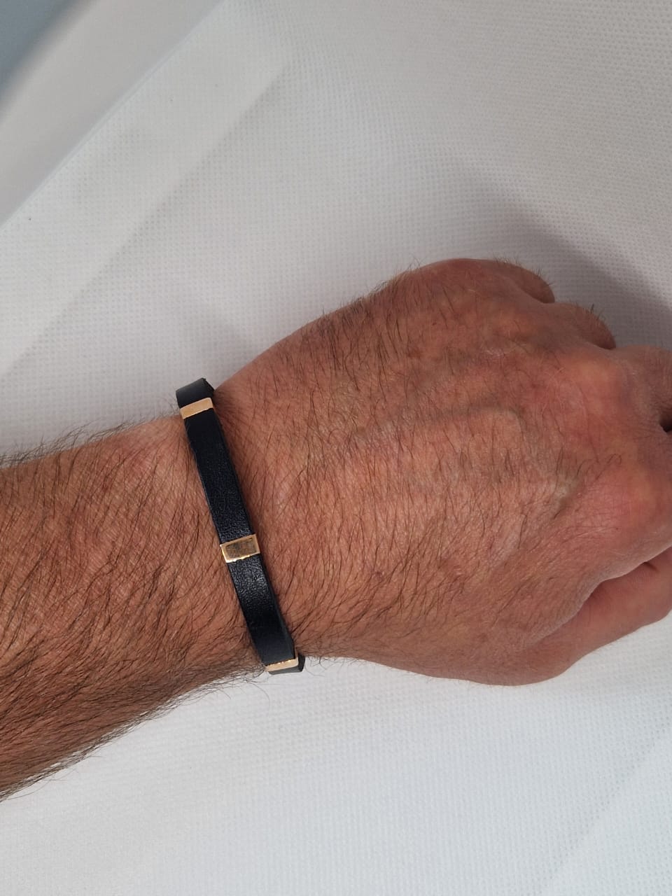 Gold  Bracelet with black leather