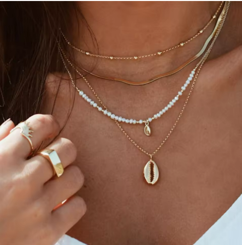 Layered Gold and Bead Necklace Set