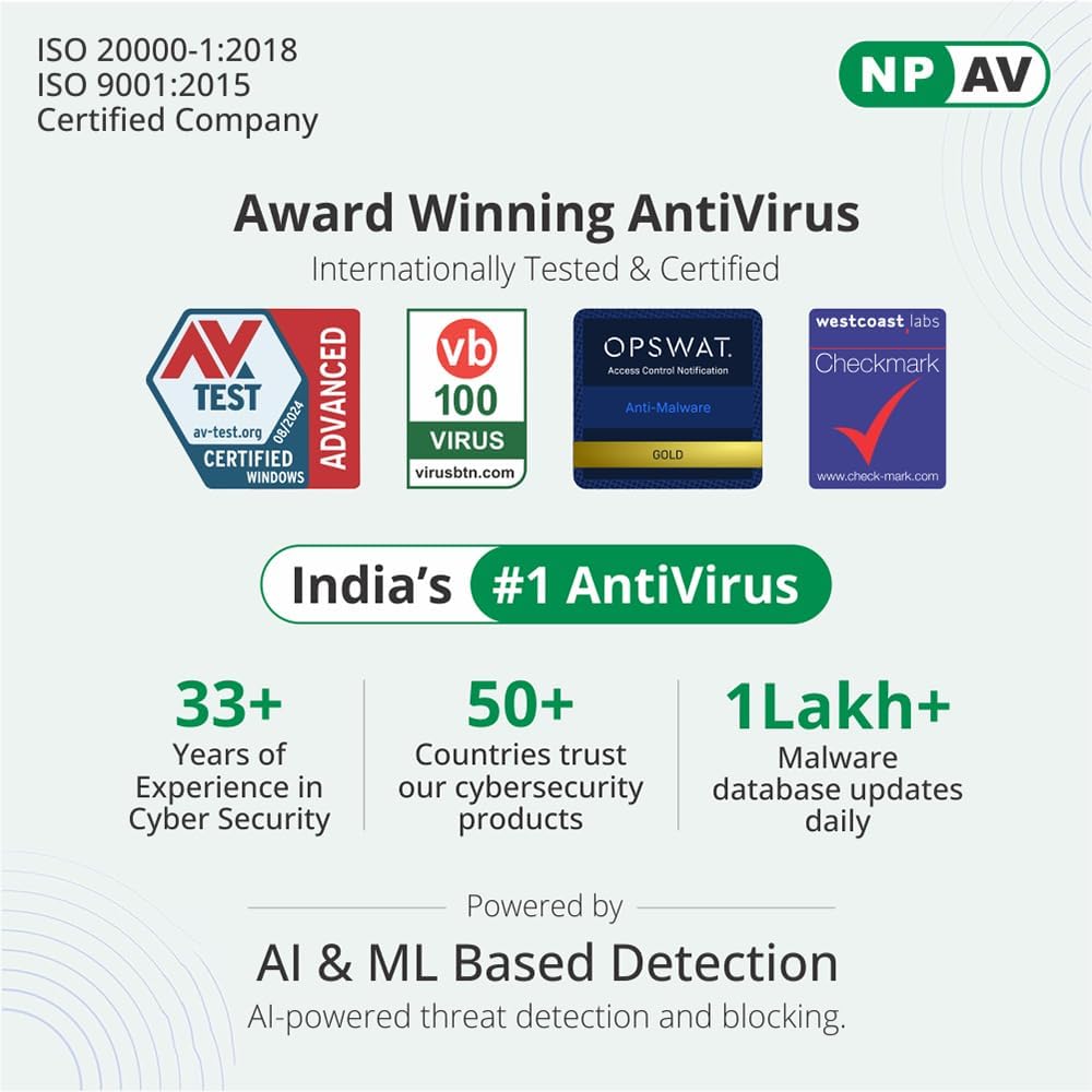 Net Protector Antivirus for PC Total Security 2025, 1 PC, 1 Year (Email Delivery in 1 Hour - No CD)