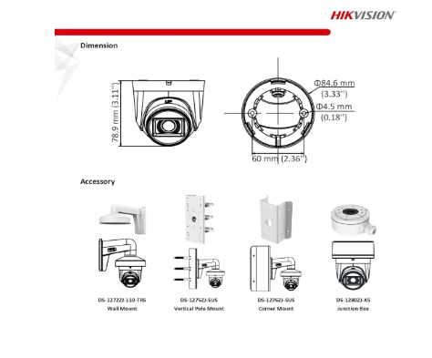 HIKVISION 2Mp Indoor Wired Color Camera for Dvr Ds-2Ce5Ad0T-Itp Eco Bnc/Dc, White - 1080P