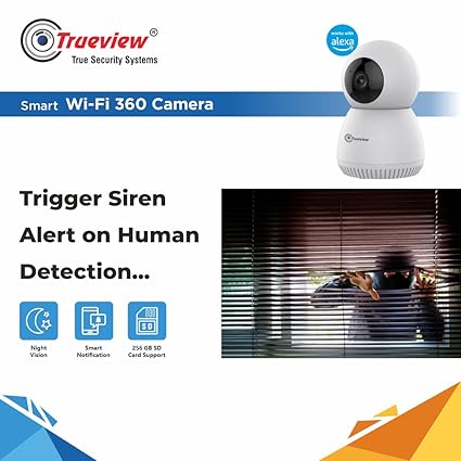 Trueview 3MP Smart CCTV Wi-fi Home Security Camera, 360° View, 2 Way Talk, Cloud Monitor, Detect, Supports SD Card Up to 256 GB, Night Vision, Alexa & Ok Google