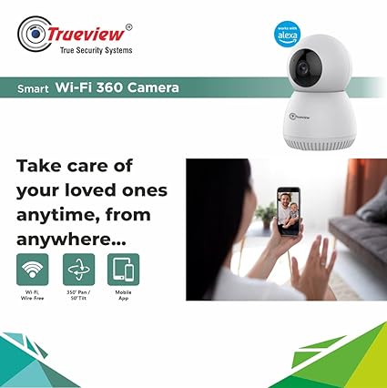 Trueview 3MP Smart CCTV Wi-fi Home Security Camera, 360° View, 2 Way Talk, Cloud Monitor, Detect, Supports SD Card Up to 256 GB, Night Vision, Alexa & Ok Google