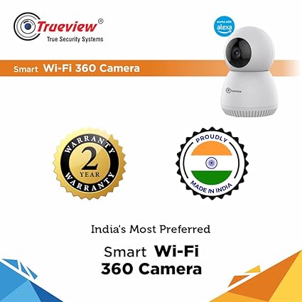 Trueview 3MP Smart CCTV Wi-fi Home Security Camera, 360° View, 2 Way Talk, Cloud Monitor, Detect, Supports SD Card Up to 256 GB, Night Vision, Alexa & Ok Google