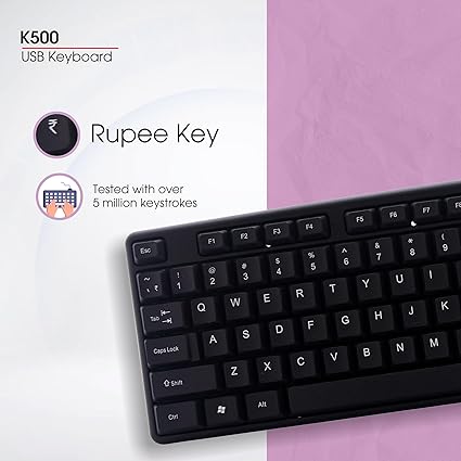 Zebion K500 USB Keyboard, Rugged Heavy-Duty Body, Tested with Over 5 Million Keystrokes,Clicky-Touch Feel, Ergonomic Design Comes with 102 Keys Including Rupee Key (Black)
