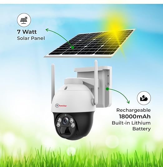 Trueview 4G Sim 4Mp Solar Powered CCTV Security Camera with Solar Panel | Surveillance for Agriculture | Remote Area | Construction Site | Garden (4MP Solar Mini PTZ)