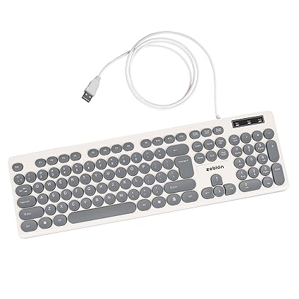 Zebion Blitz USB Keyboard with Retro Style Rounded Key Design, Tested with Over 5 Million Keystrokes, Silent & Comfortable Use, Retractable Stand, Slim Design, Chiclet Keys