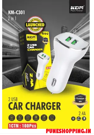 KDM 12 W Turbo Car Charger  (White, With USB Cabl
