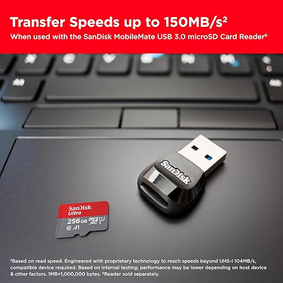 SanDisk Ultra 256GB microSDXC UHS-I, 150MB/s R, Memory Card, 10 Y Warranty, for Smartphones