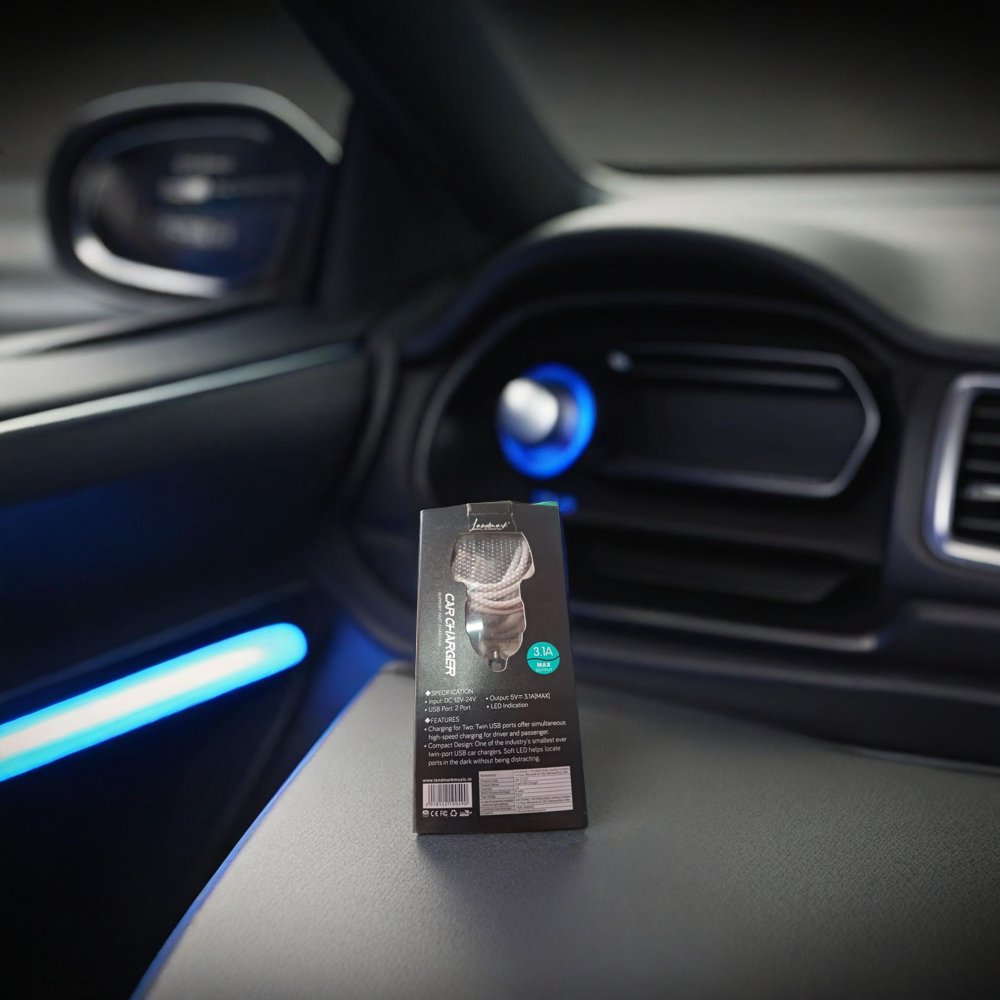 Landmark 15.5 W Turbo Car Charger  (Black, With USB Cable)