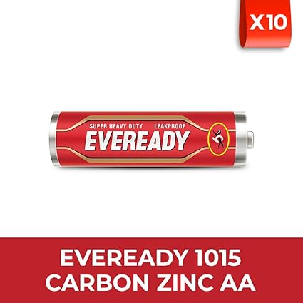 Eveready AA Batteries/Eveready Carbon Zinc AA Batteries | Pack of 10 | 1.5 Volt | Highly Durable & Leak Proof | AA Battery for Household and Office Devices