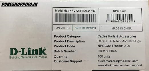 Ethernet RJ45 Connectors/D-Link(INDIA) RJ45 Connector Module Plugs - Pack of 100 Nos