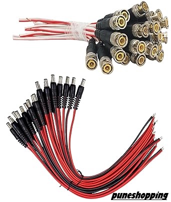 APPSTER 5pcs BNC Connector With Copper Wire 16cm & 5pcs DC Power Pigtail Male 16cm Cables With 2.1mm Connectors Barrel Jack For Cctv Camera Surveillance (5pcs Each (Total 10pcs)