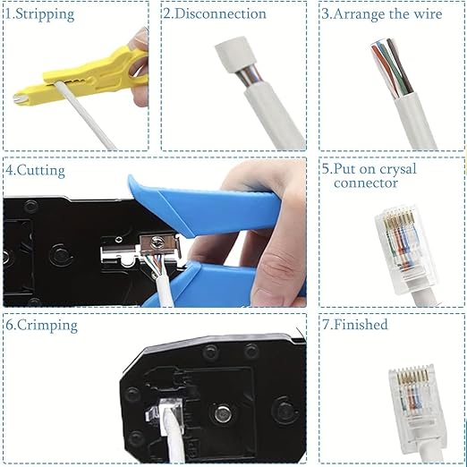 RJ45 Crimping Tool Set /Crimping Tool RJ45 | Tool Kit | Wire Stripper And Cutter, 3 in 1 Modular Crimping Tool RJ11 UTP Cat5E/Cat6 LAN Cutter RJ45 RJ12 4P4C 4P2C, Crimper, Hand Tools
