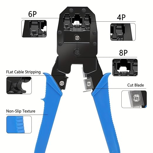 RJ45 Crimping Tool Set /Crimping Tool RJ45 | Tool Kit | Wire Stripper And Cutter, 3 in 1 Modular Crimping Tool RJ11 UTP Cat5E/Cat6 LAN Cutter RJ45 RJ12 4P4C 4P2C, Crimper, Hand Tools