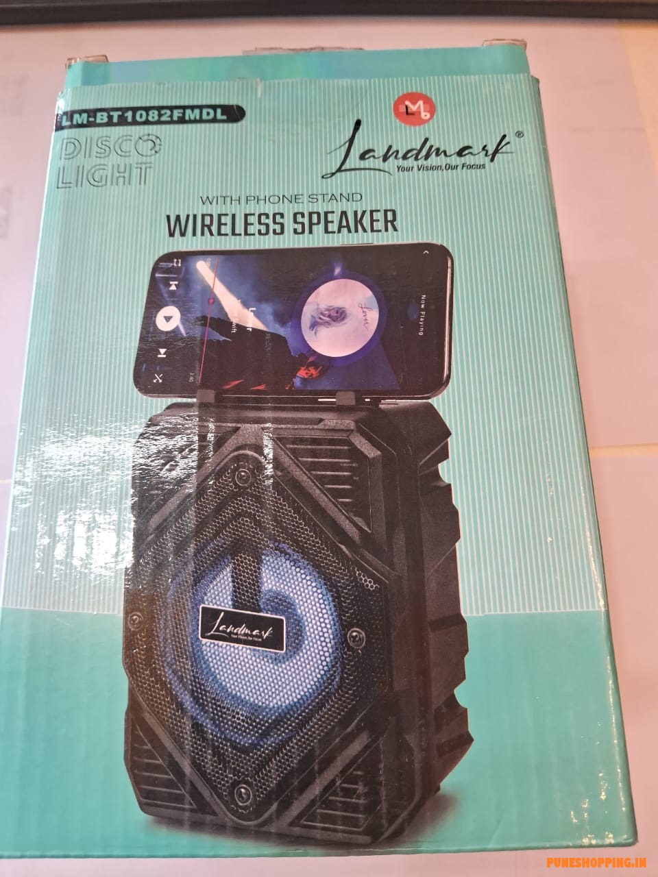 Landmark Wireless Speaker with Phone Stand, Disco Light