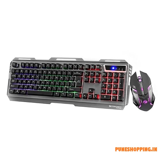 Zebronics Transformer Gaming Keyboard and Mouse Combo,Braided Cable,Durable Al body,Multimedia keys and Gaming Mouse with 6 Buttons, Multi-Color LED Lights, High-Resolution Sensor with 3200 DPI(Black)