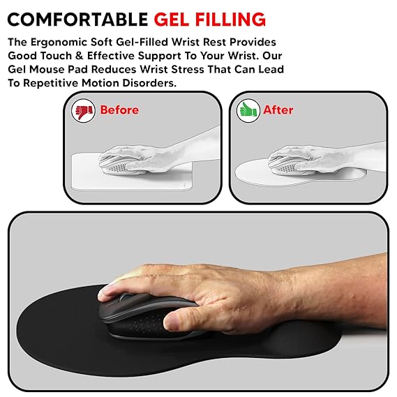 Lapster Gel Mouse pad with Wrist Rest, Gaming Mouse Pad with Lycra Cloth Nonslip for Laptop, Computer, Home & Office (Black)
