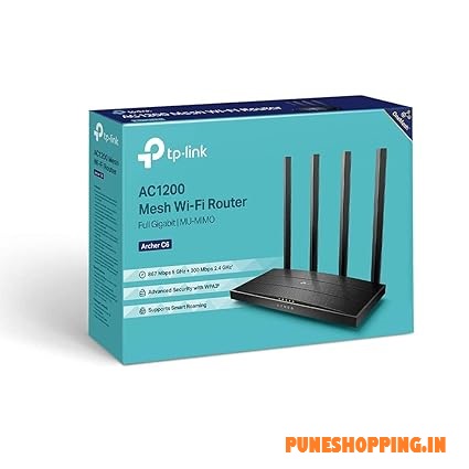Cable Connector TP - Link AC1200 Archer C6 Mesh Wi-Fi Router Full Gigabit | 867 Mbps 5Ghz + 300 Mbps 2.4 Ghz 4 Antenna (Black)