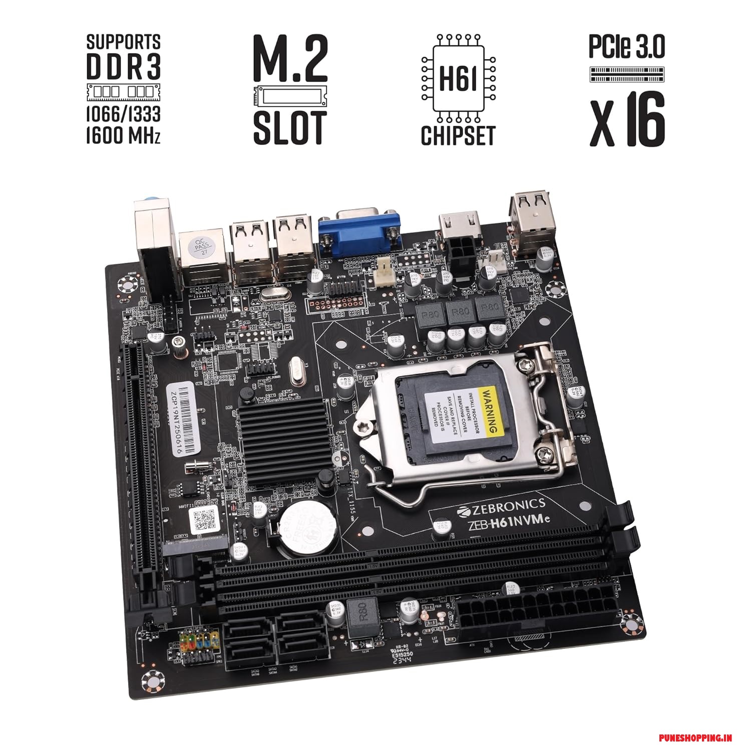 ZEBRONICS H61M2 NVMe Micro-ATX Motherboard for LGA 1155 Socket, Supports Intel 2nd & 3rd Generation Processors, M.2 Slot, 5.1 Audio, DDR3 1600 MHz, Ports (RJ45 | SATA | USB | HDMI)