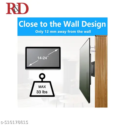 R&D Close to Wall TV Mount for LCD/LED/SMART TV 10-26 Inch Screens, Max Load 15 kg, Fixed Wall Mount, Slim Profile