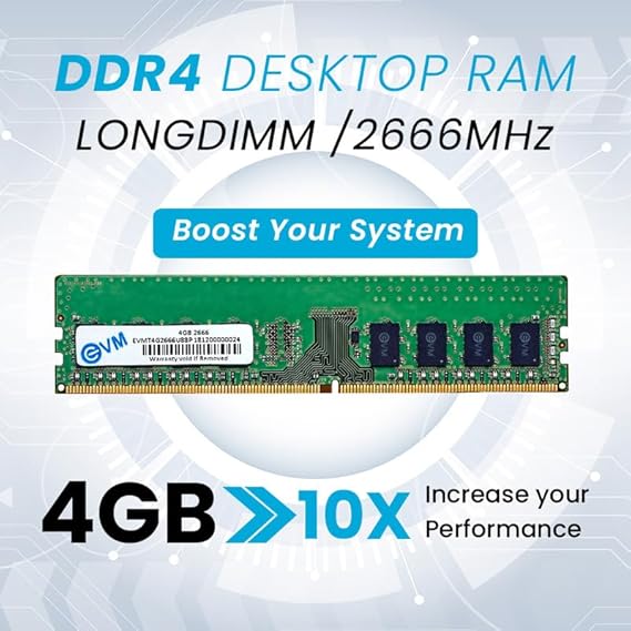 EVM 4GB DDR4 Desktop RAM 2666MHz - Update Your Desktop's Performance - CL15 Latency - Compatible with Intel, AMD, and Mac Systems - 10 Years Warranty