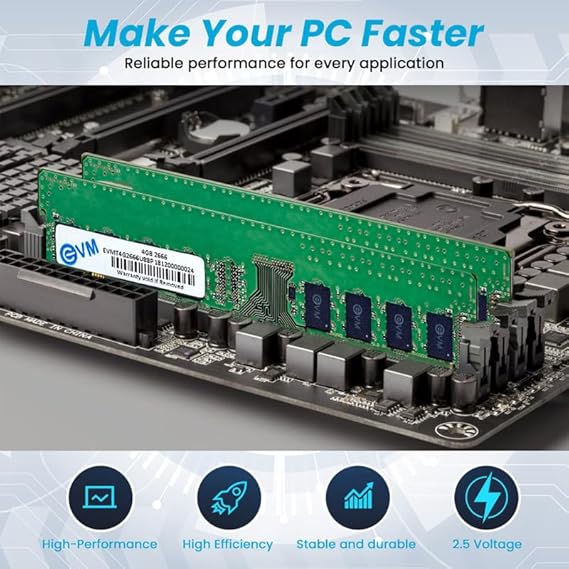 EVM 4GB DDR4 Desktop RAM 2666MHz - Update Your Desktop's Performance - CL15 Latency - Compatible with Intel, AMD, and Mac Systems - 10 Years Warranty
