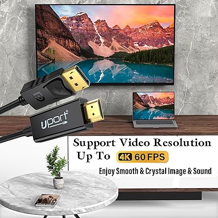 UPORT 1.8 Meter DisplayPort to HDMI Cable, 4K@30HZ Uni-Directional DP to HDMI Audio/Video Display Cable, Support Multi-Screen - Black