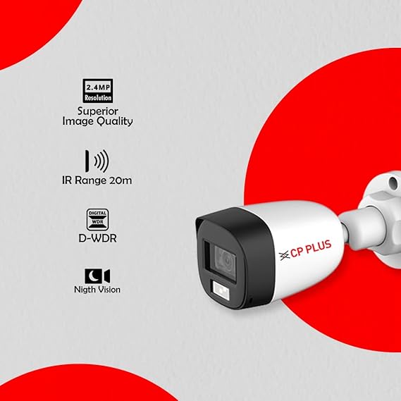 Security Camera /CP PLUS 2.4MP Full Color Guard+ Bullet Outdoor Security Camera | 3.6 mm Fixed Lens | Support Full-Color Starlight | Max 30fps at 2.4MP | Illumination Range of 20 Mtrs, IP67 - CP-GPC-TA24PL2-SE-0360
