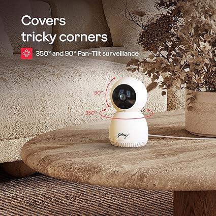 Godrej Security Solutions EVE PRO panTilt Smart WiFi Security Camera for Home with 350 Degree 3MP (HD) | 2-Way Audio | Night Vision | Smart Motion Tracking | Humanoid Detection, Alarm System, White