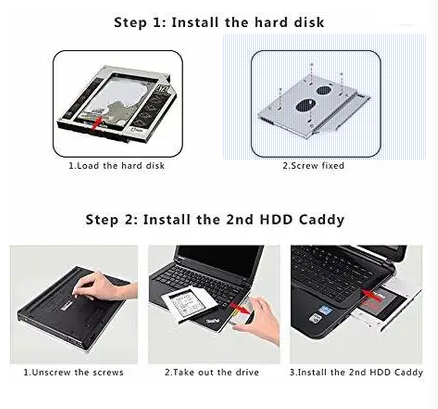 TERABYTE 2.5''Internal HDD 9.5MM SATA Second Caddy CD/DVD-ROM to Expanded Data Storage 2.5 inch 9.5MM Internal Hard Drive Enclosure/HDD CADDY  (For SATA-to-SATA / Universal 2.5" HDD/SSD, Silver)