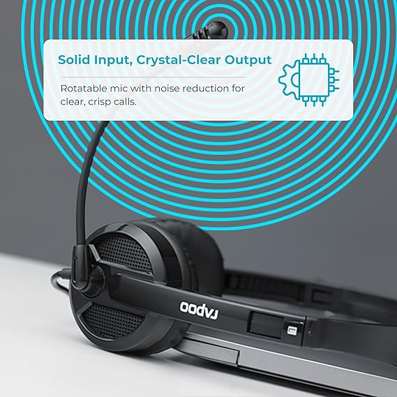 RAPOO H120 Stereo Wired Headphones On Ear Headphones with Microphone Noise-Reduction, USB, Pc/Mac/Laptop/Chrome OS - Black