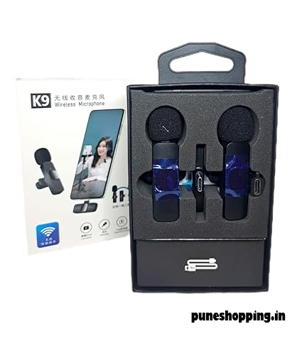 K9 Wireless Microphone K-9 Wireless Microphone for Android and iPhone, Dual Mobile Phone Microphone Set for Plug and Play, Noise Reduction, Long Range Microphone
